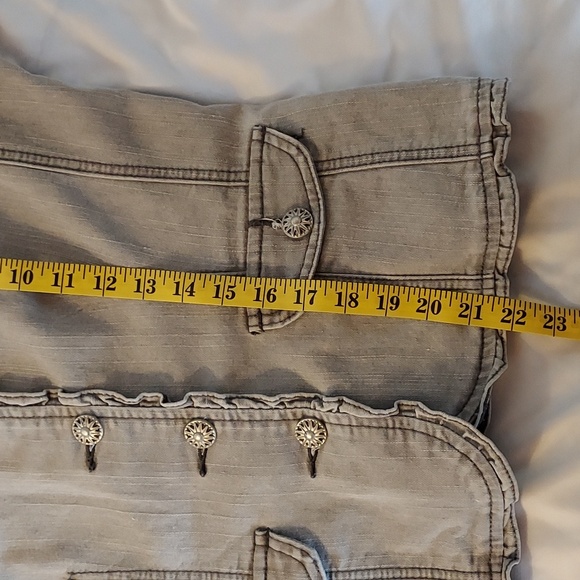 OSO Causuals Women's Jacket Grey Denim Ruffled Fitted Y2K 90's Size 8 - Picture 10 of 16